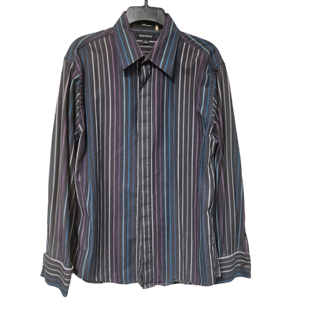 Brandini Mens Multi colored Striped Long Sleeve Button Front Shirt Sz M